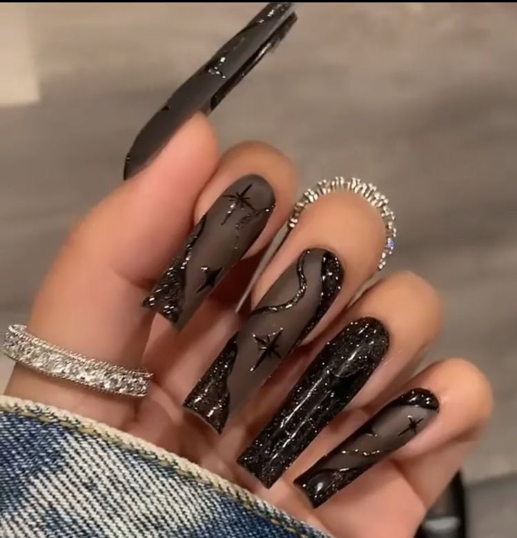 Black Acrylic Nail Designs