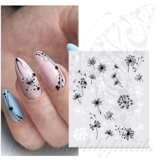 Black and White Dandelion Nail
  Art